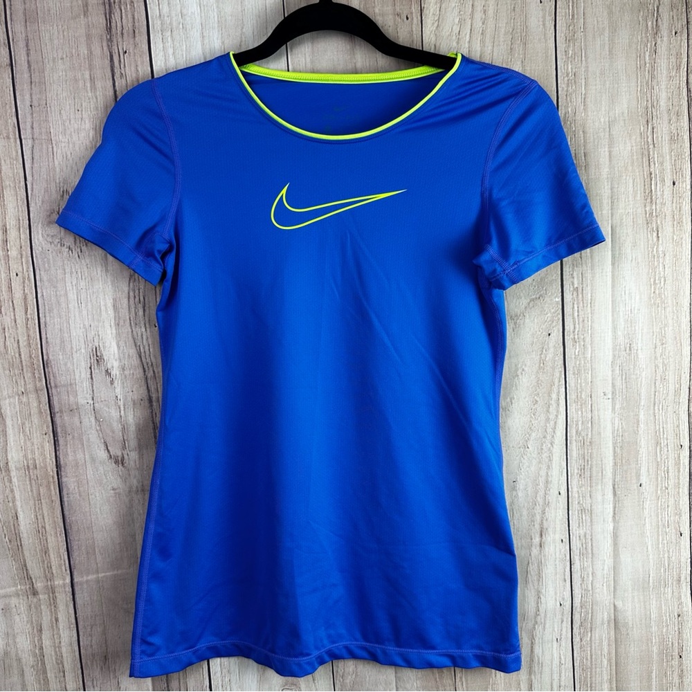 Nike Kids Blue and Neon Yellow Short Sleeve Tee